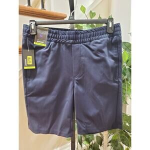 Murano Men's Blue Solid Polyester Comfort Waist Swim Trunk Logo Print Shorts L